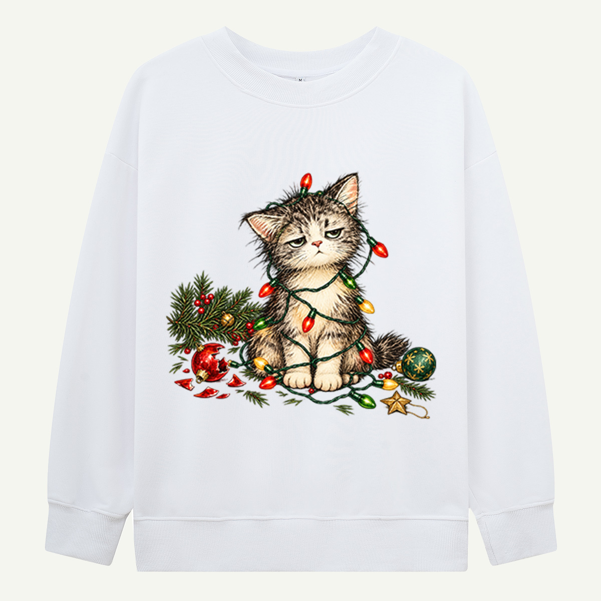 Grumpy Christmas Kitten Tangled In Holiday Lights Sweatshirts