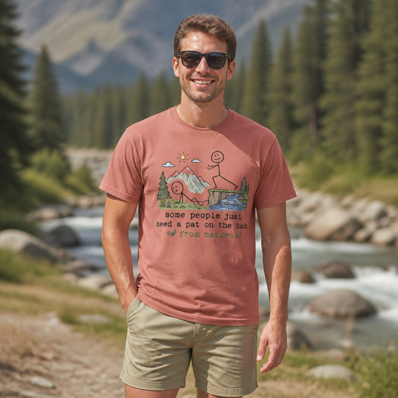 Pat on the Back from Nature Stick Figure Hiking T-Shirt
