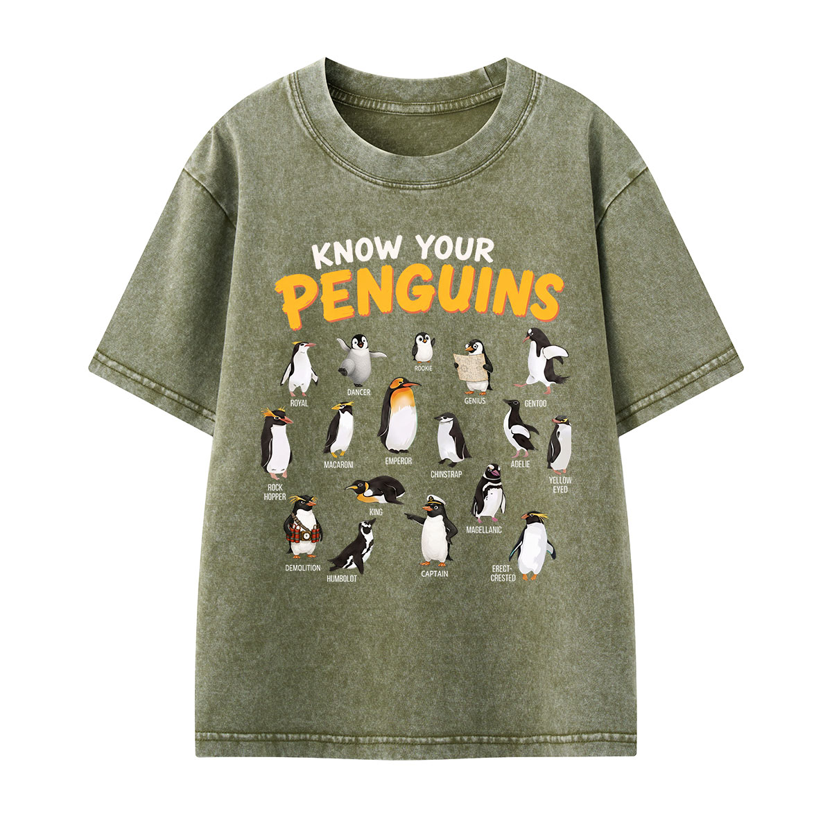 Know Your Penguins Penguin Species Kids Washed T-Shirt