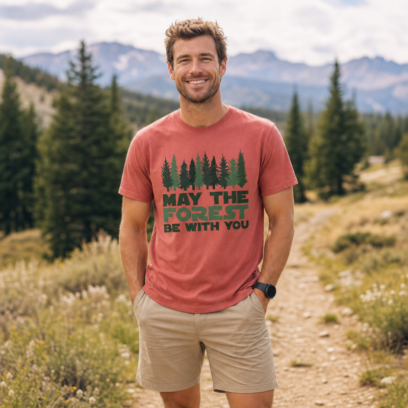 May the Forest Be With You Pink Evergreen T-Shirt