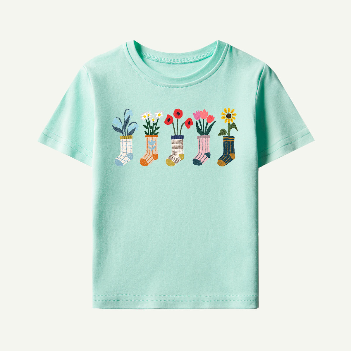 Sock Flower Garden Mint Kids T-Shirt