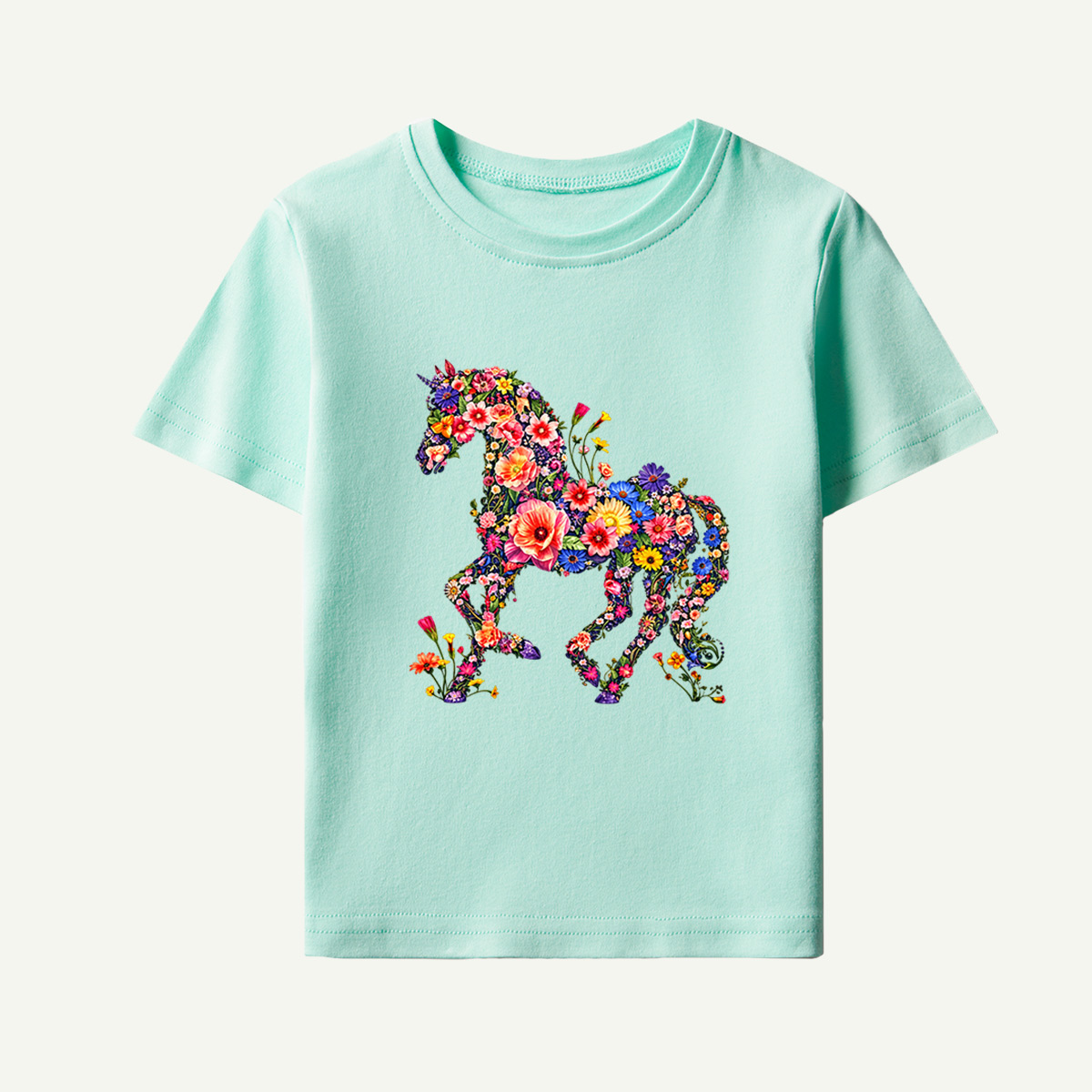 Floral Running Horse Silhouette Kids T-Shirt