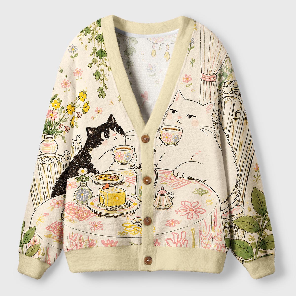 Cat Tea Party Ugly Cardigan Sweaters