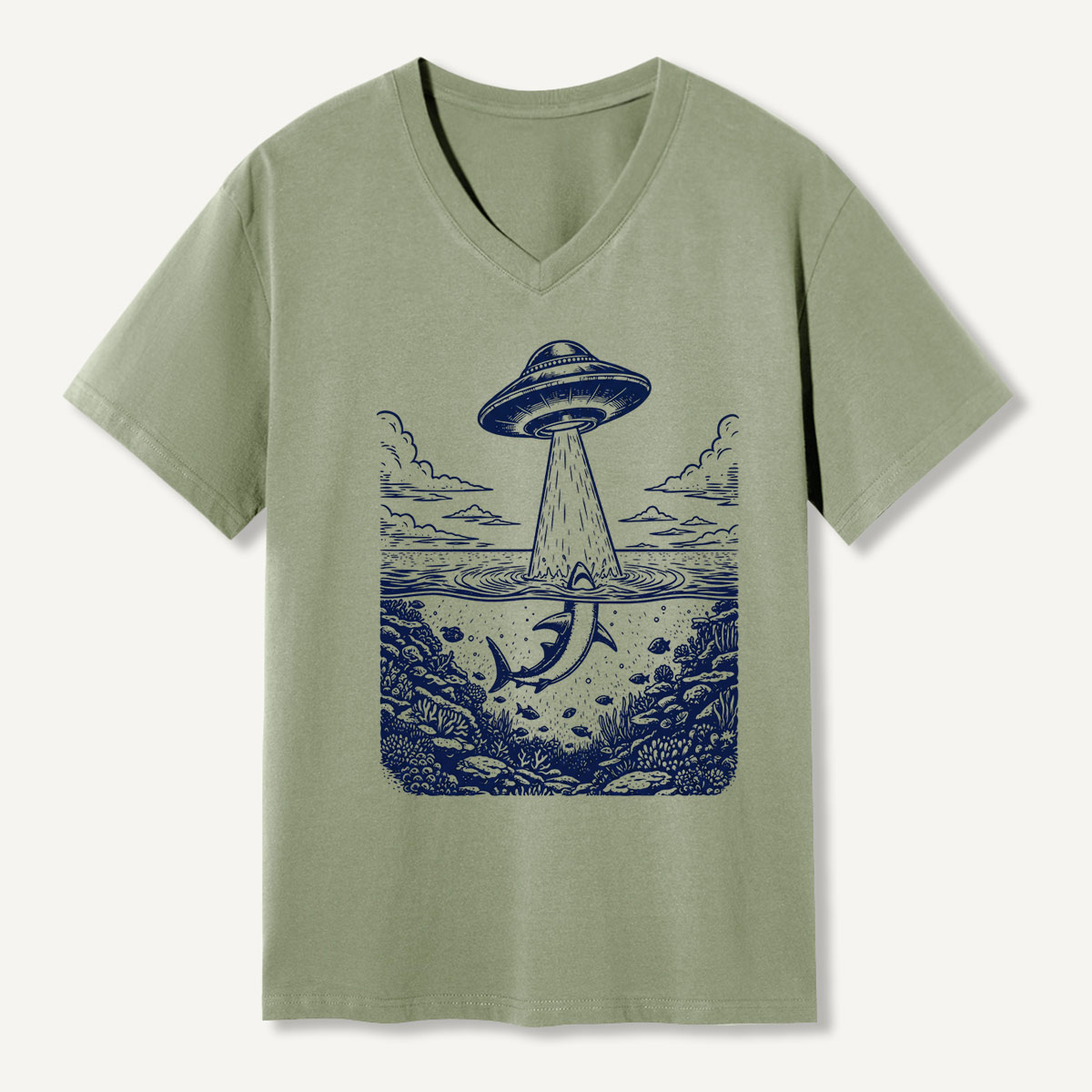 Alien Abduction Ocean Encounter V-neck T-Shirt