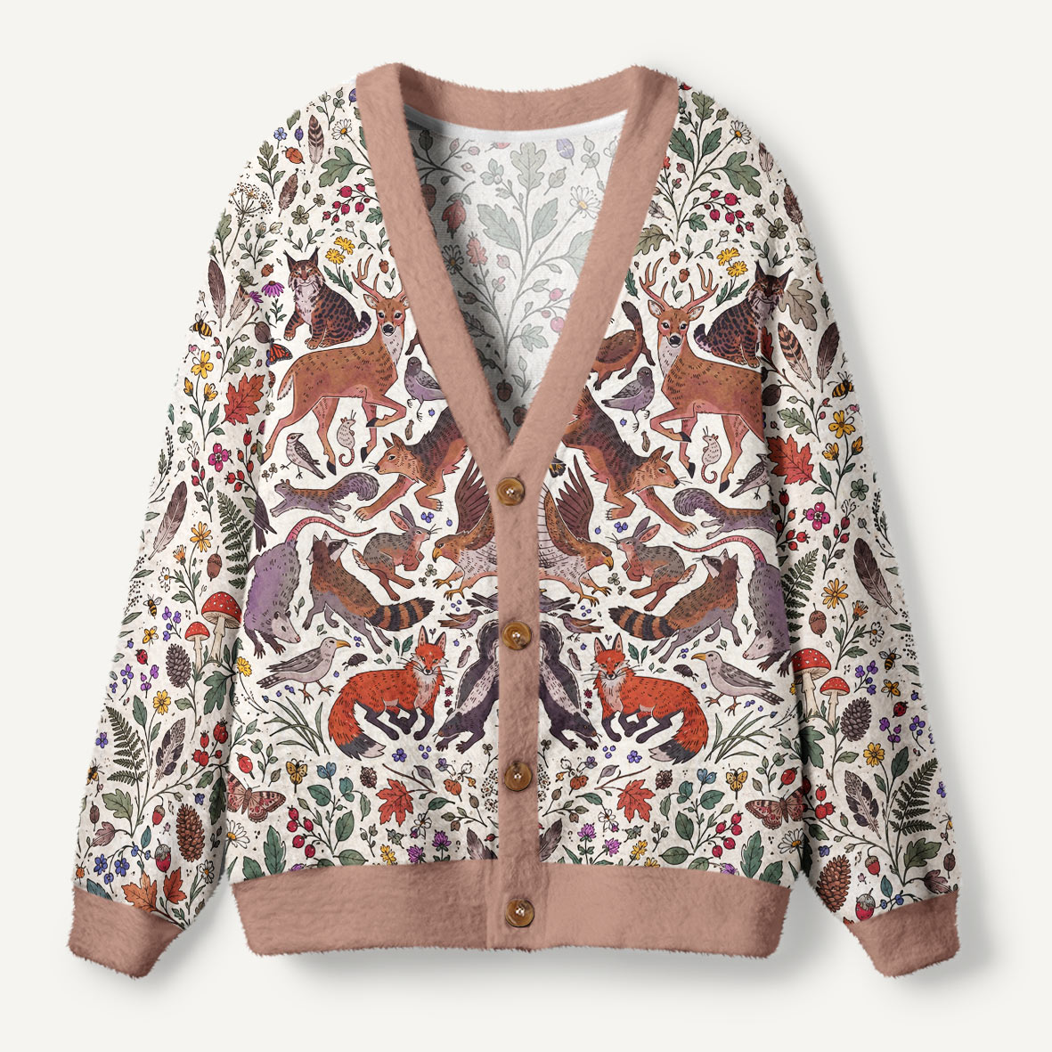 Woodland Deer Wildflower Garden Ugly Cardigan Sweaters