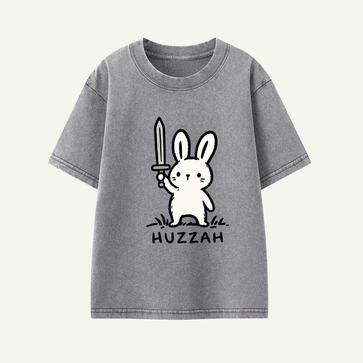 Cute Bunny With Sword Minimal Illustration Kids Washed T-Shirt