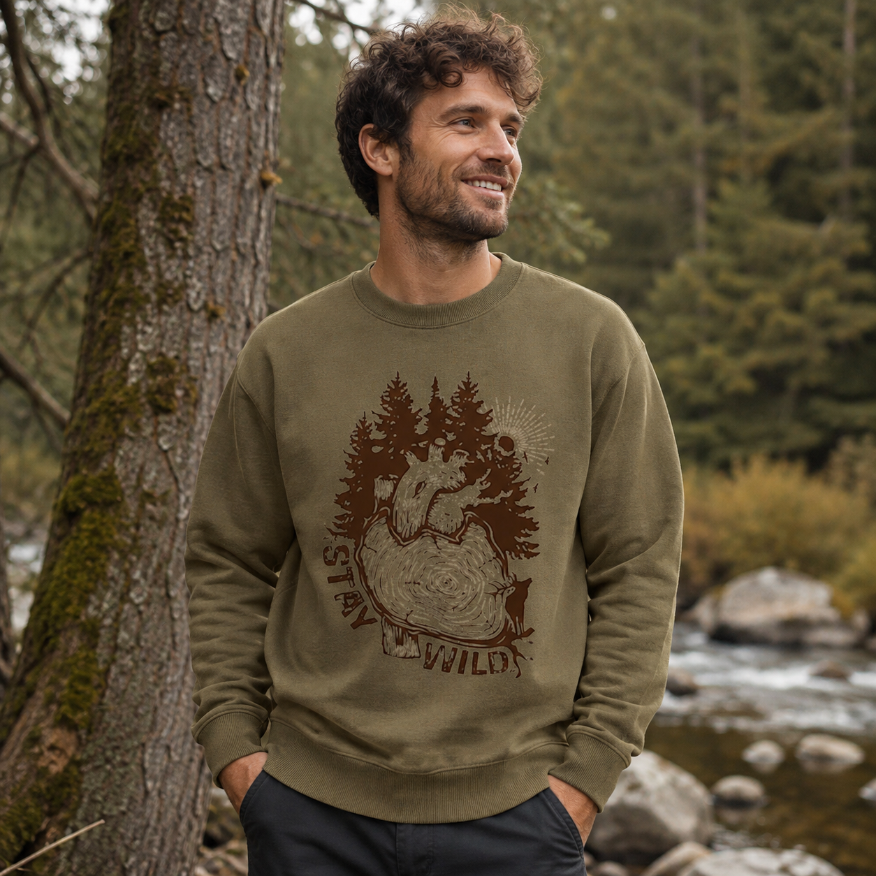Stay Wild Forest Heart Sweatshirts