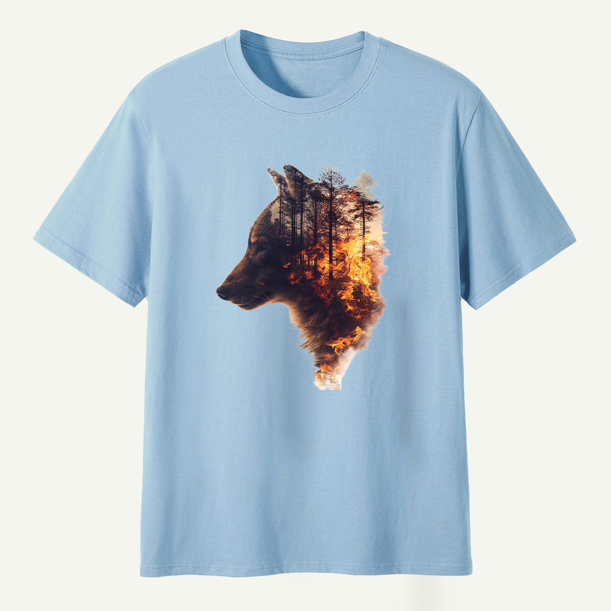 Wolf Forest Fire Double Exposure T-Shirt