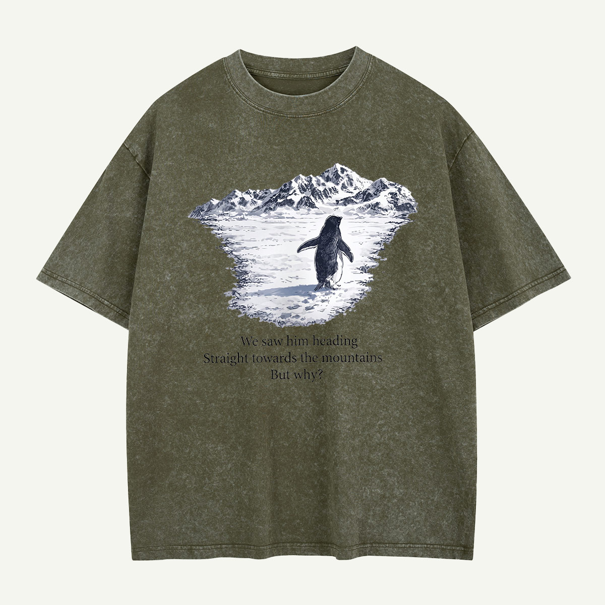 Penguin Heading for the Mountains Washed T-Shirt