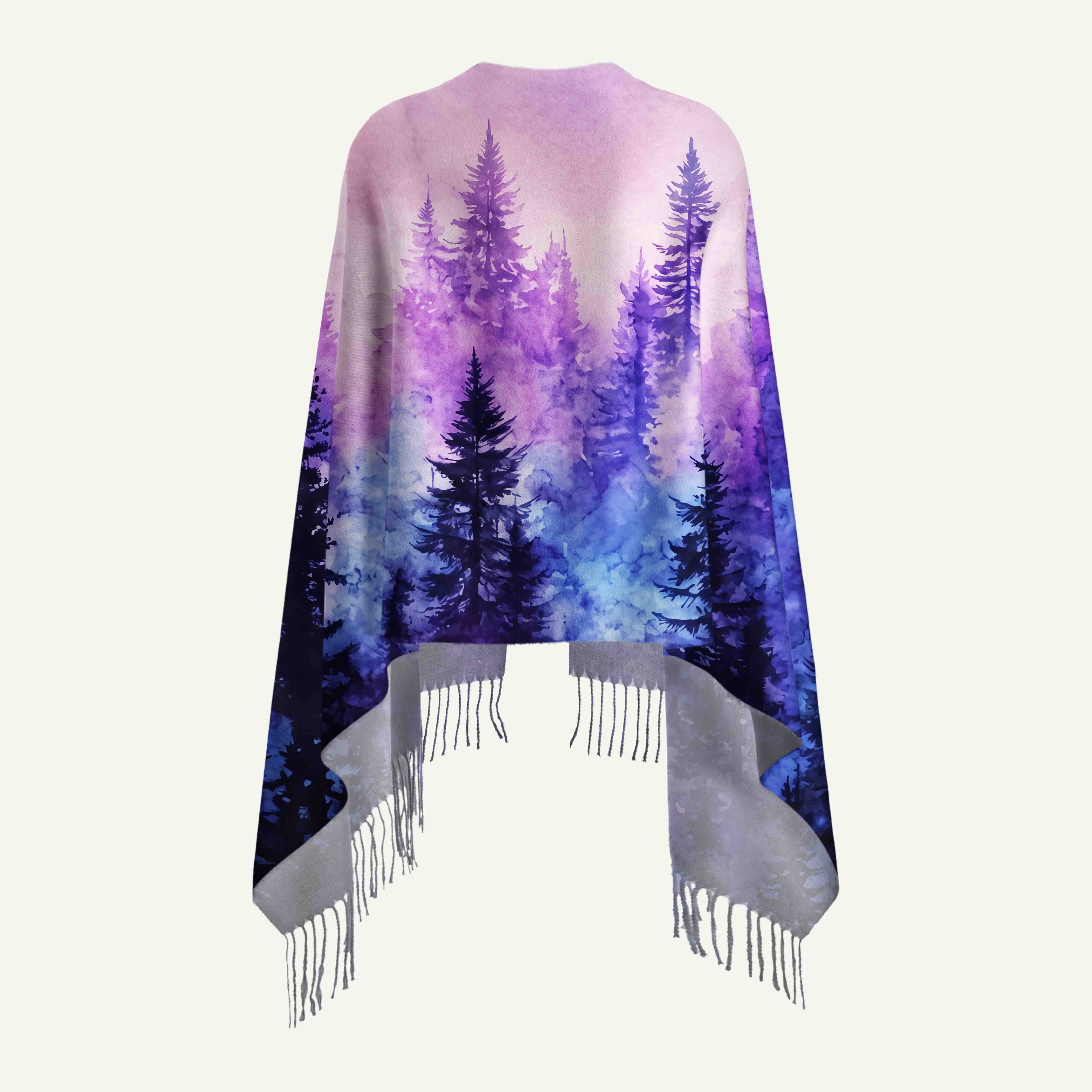 Luminous Forest Long Cashmere Scarf with Tassels