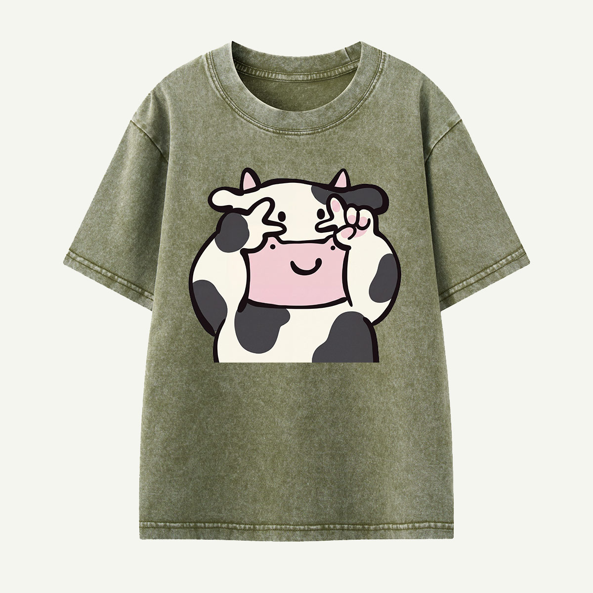 Peekaboo Cow Cute Cartoon Kids Washed T-Shirt