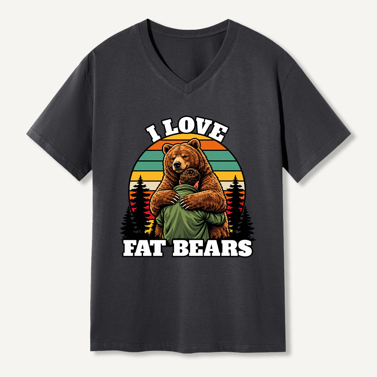 I Love Fat Bears Warm Bear Hug Forest Design V-neck T-Shirt
