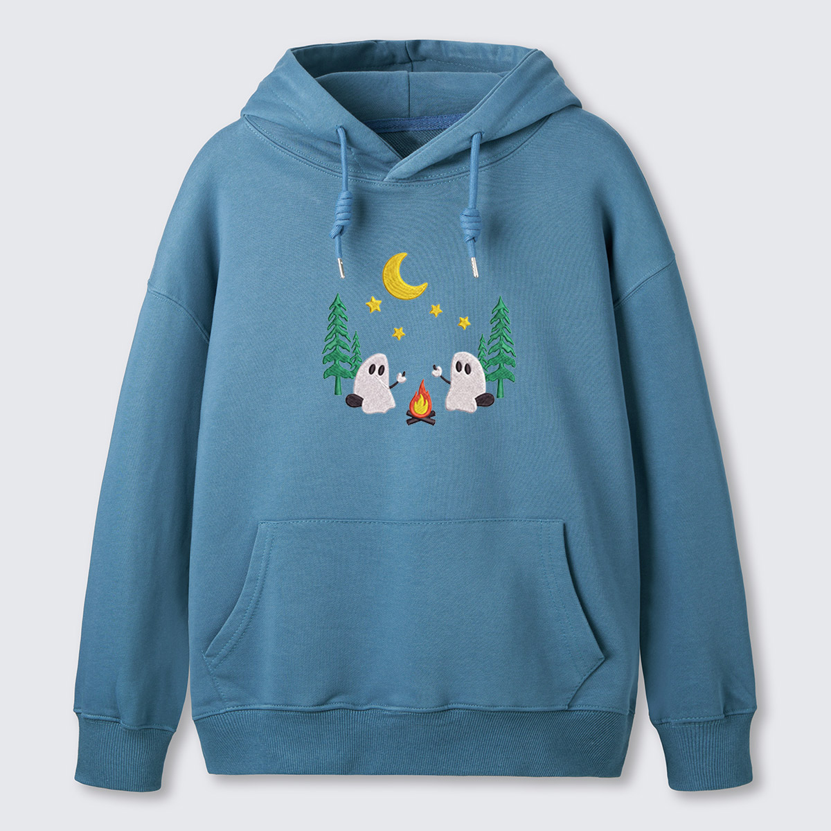 Ghosts Around Campfire Embroidered Cotton Hoodie