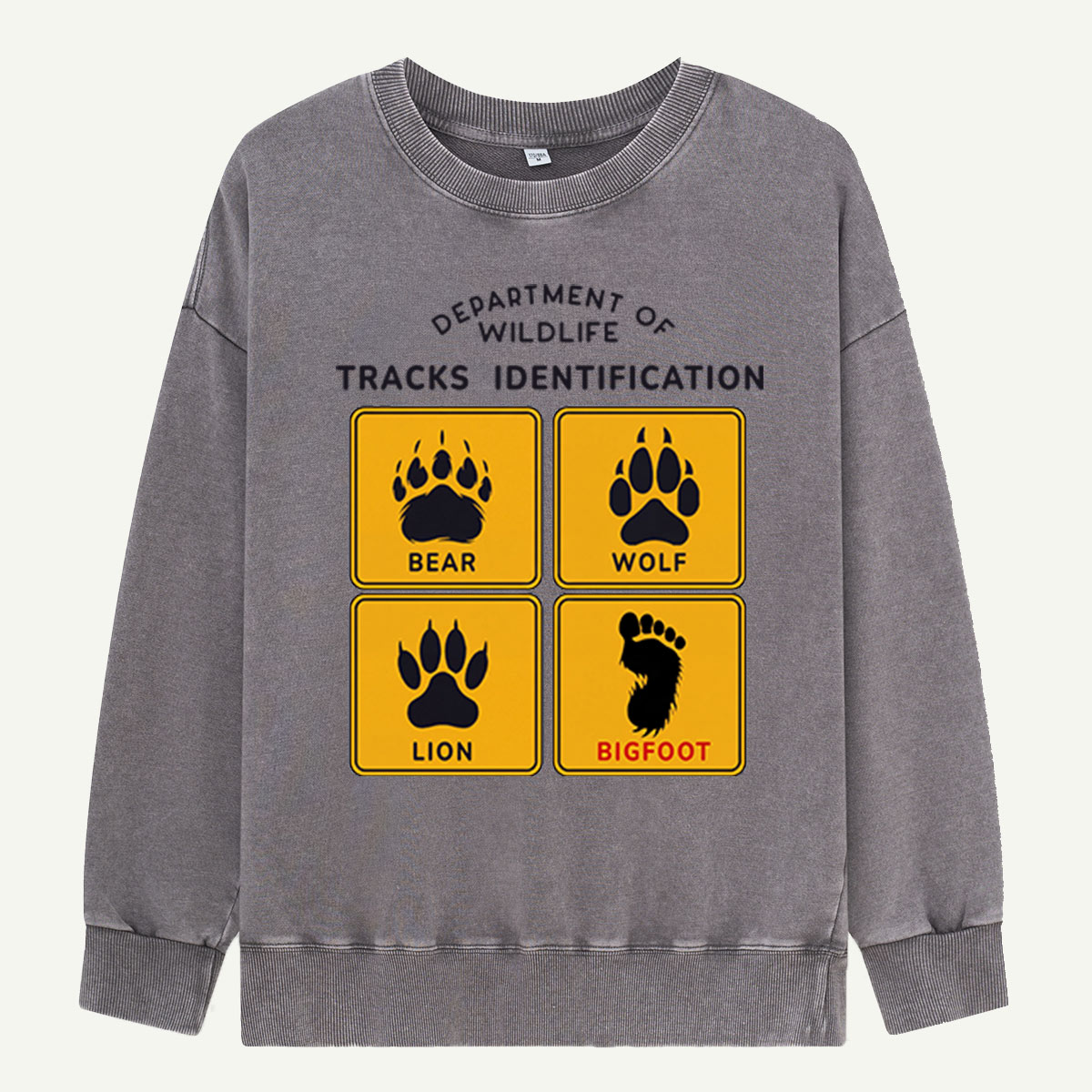 Department of Wildlife Tracks Identification Bear Wolf Lion Cryptids Washed Sweatshirts