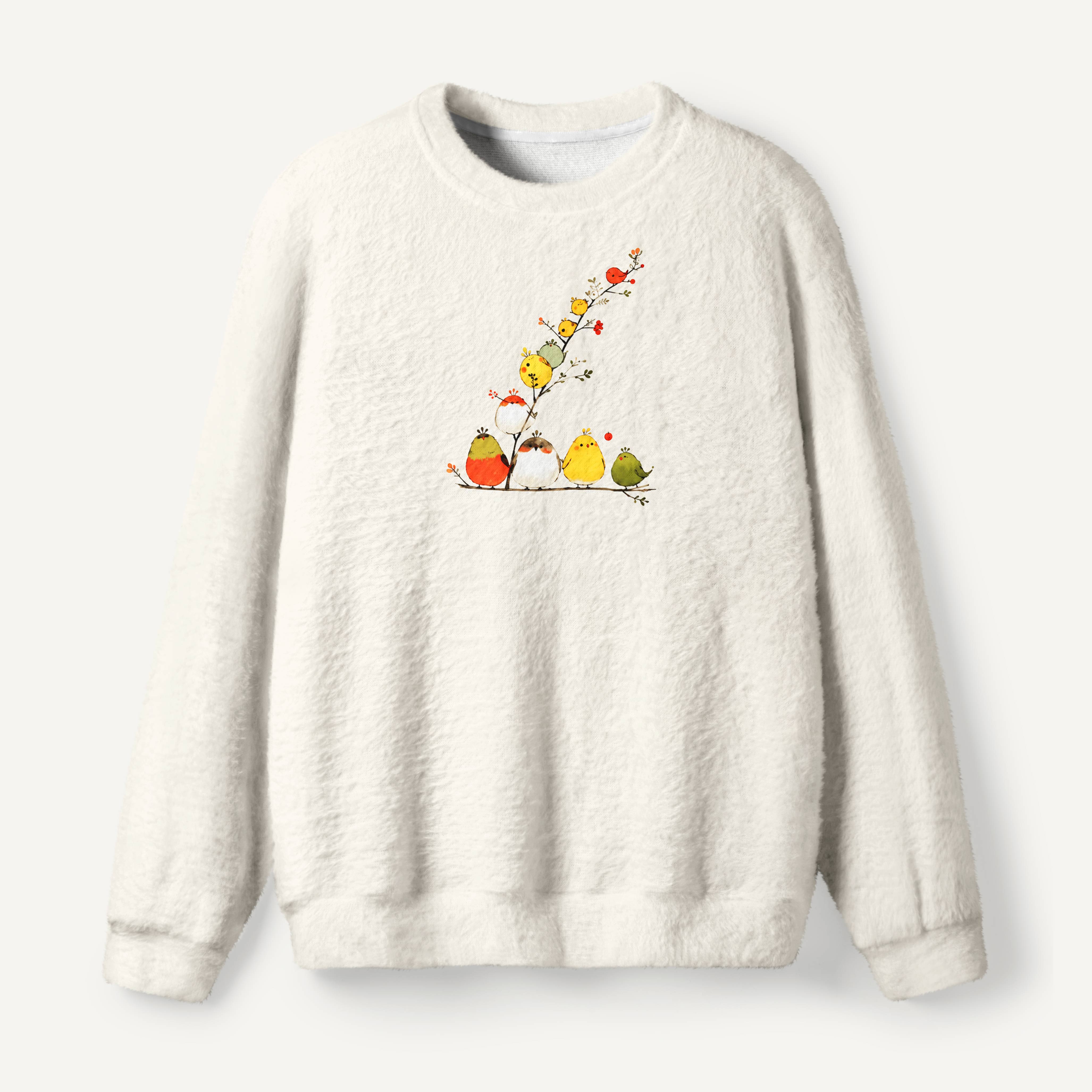 Happy Birds On Flowering Branch Ugly Fuzzy Fleece Sweatshirt