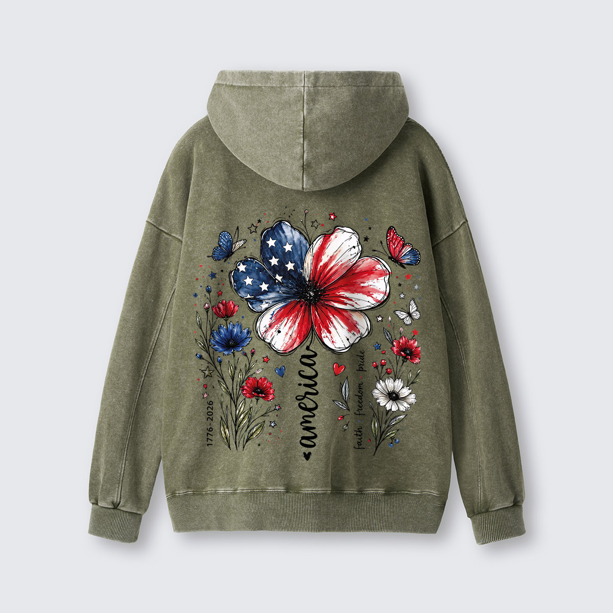 USA 250th Anniversary Floral Washed Hoodie