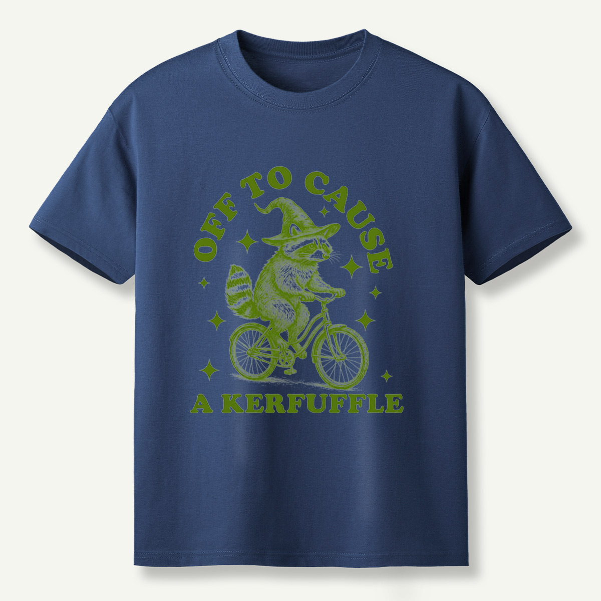 Off To Cause A Kerfuffle Raccoon Witch Bicycle T-Shirt