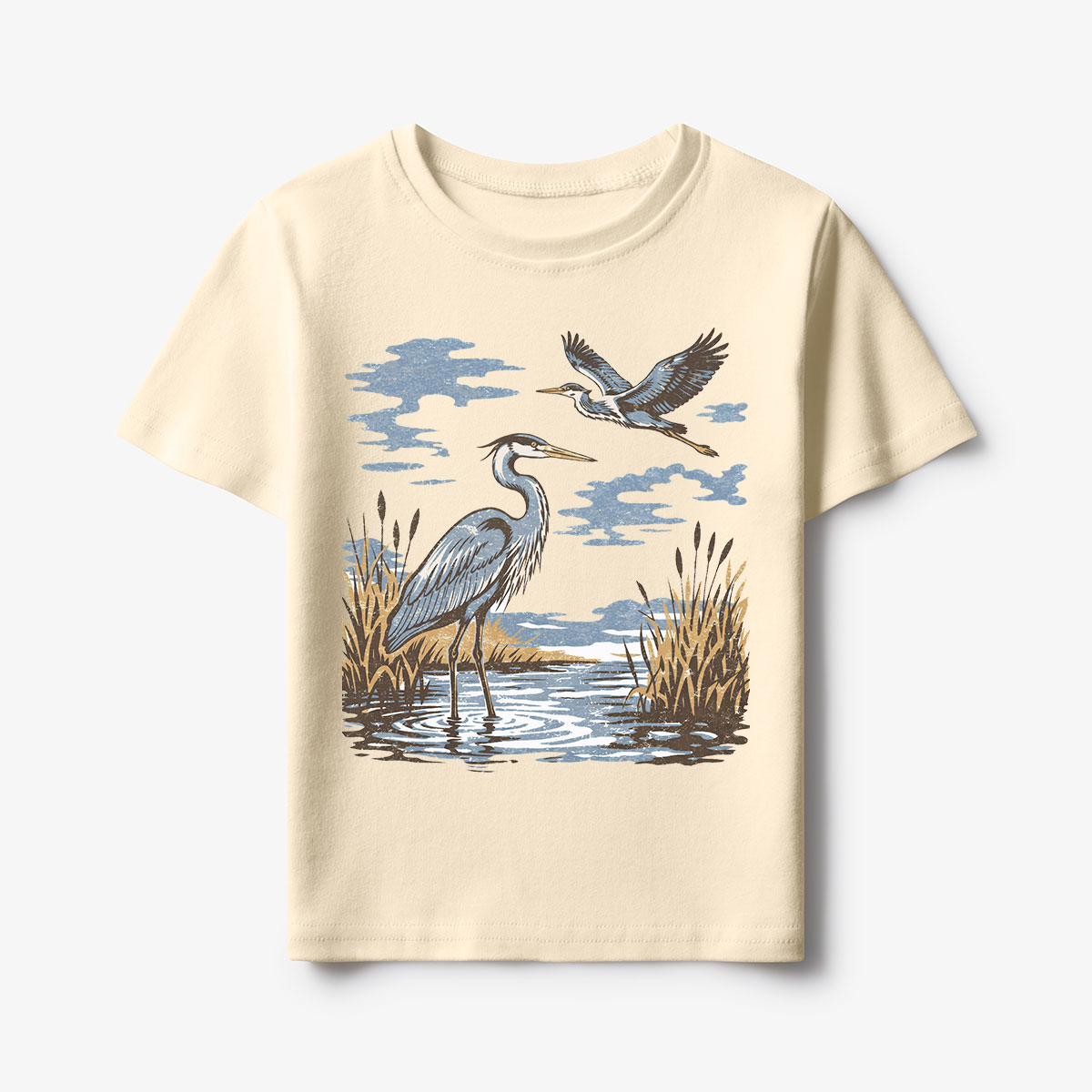 Vintage Heron Wetland Bird Nature Kids T-Shirt