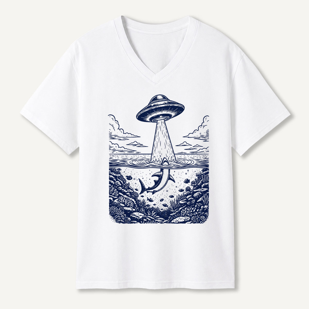 Alien Abduction Ocean Encounter V-neck T-Shirt