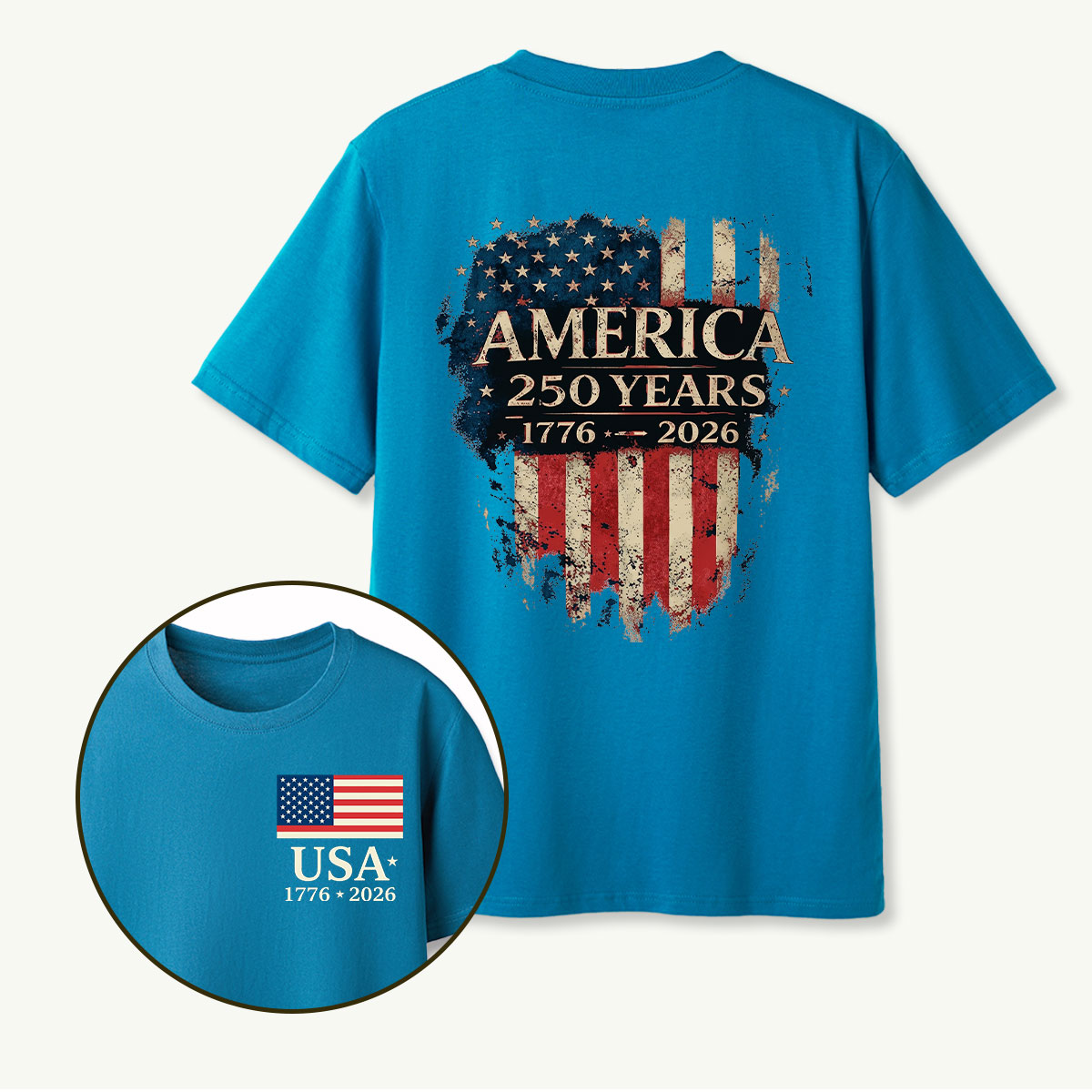 America 250 Years 1776‑2026 Distressed Flag Shield T‑Shirt