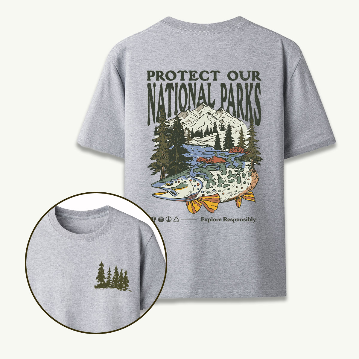 Nature Hiking Explorer Mountain Fish T-Shirt