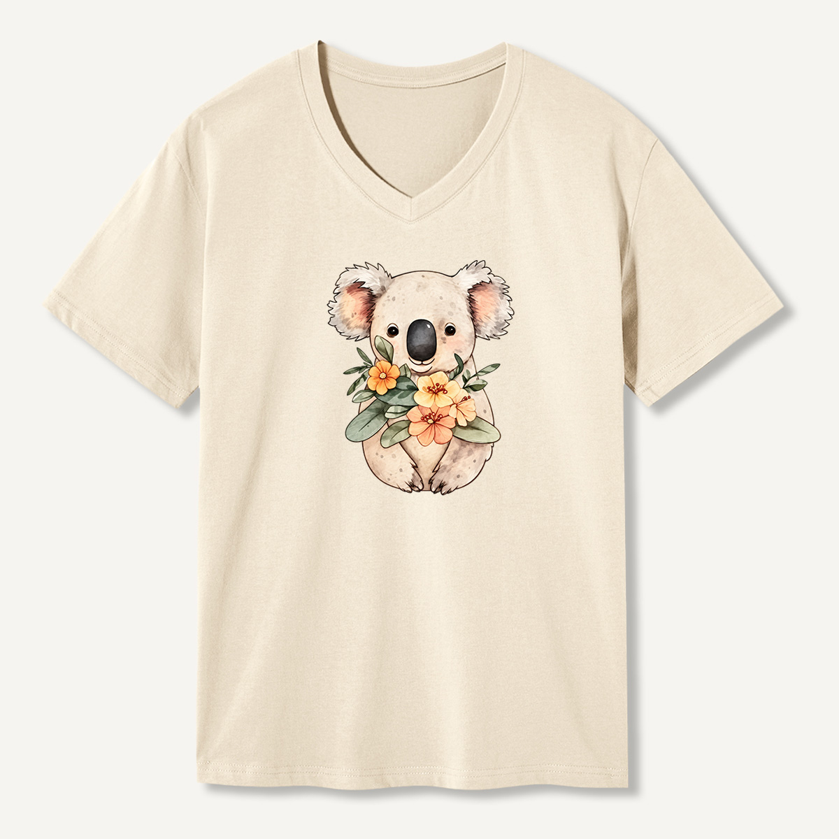 Floral Koala Watercolor Illustration V-neck T-Shirt