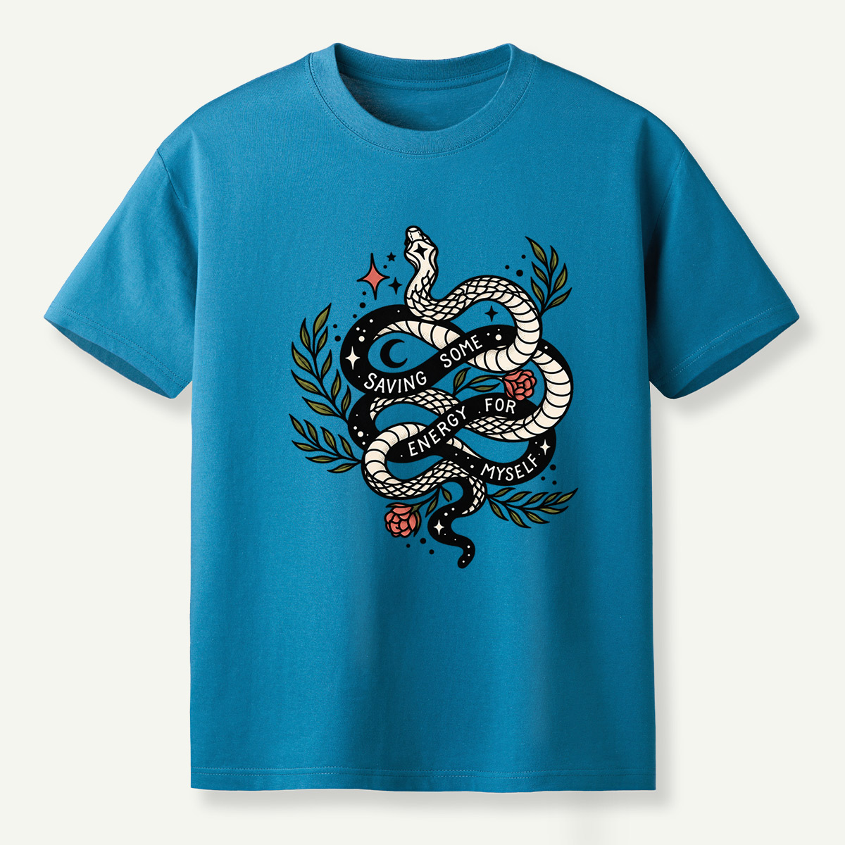 Saving Some Energy For Myself Snake Rose Celestial Design T-Shirt
