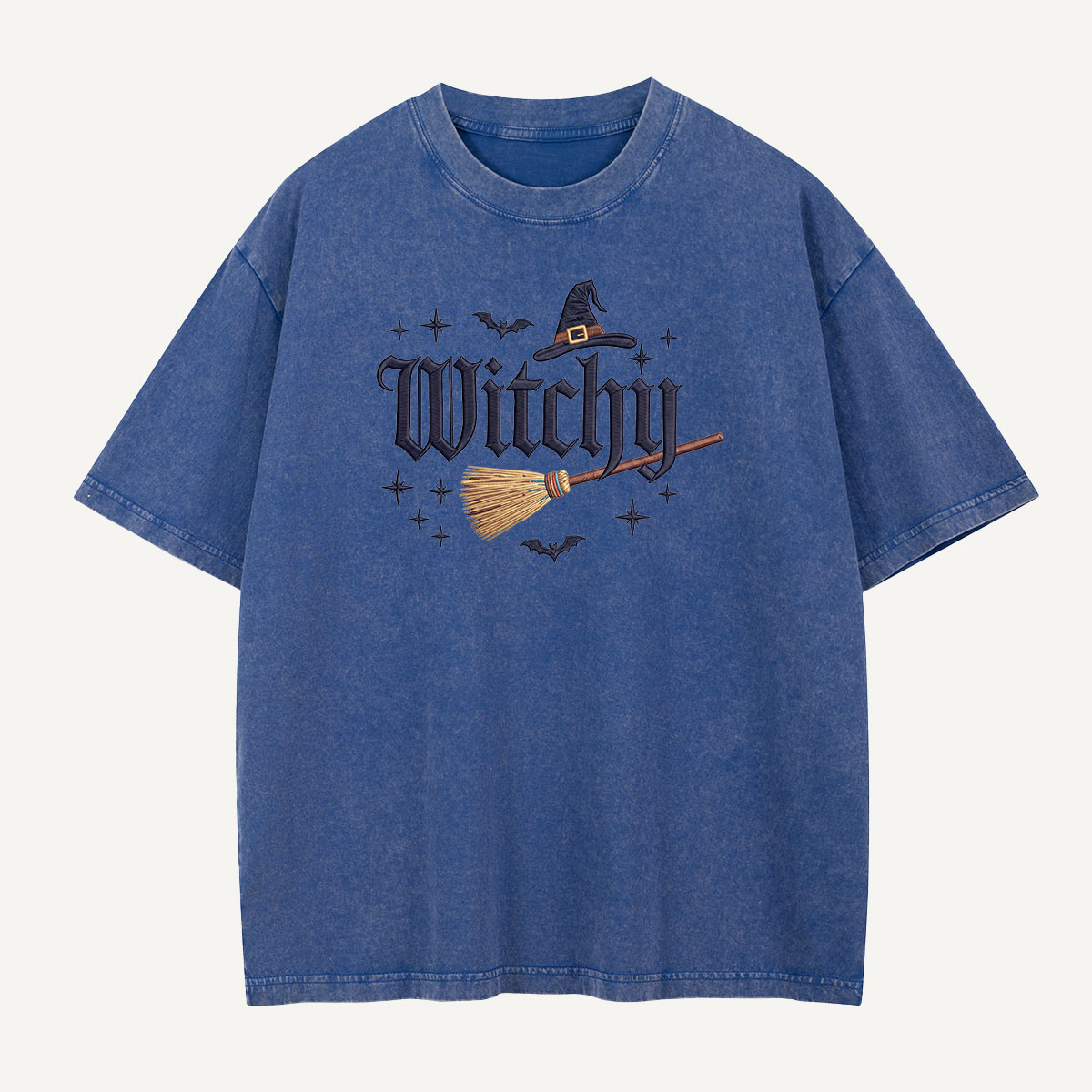 Witchy Nights & Bat Flights Embroidered Washed T-Shirt