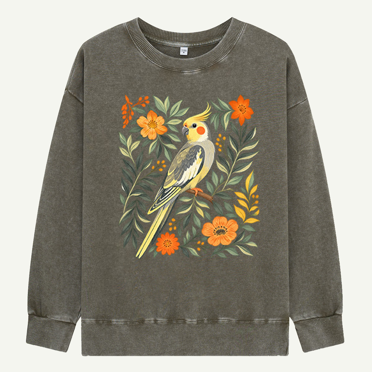 Floral Bird Botanical Illustration Washed Sweatshirts