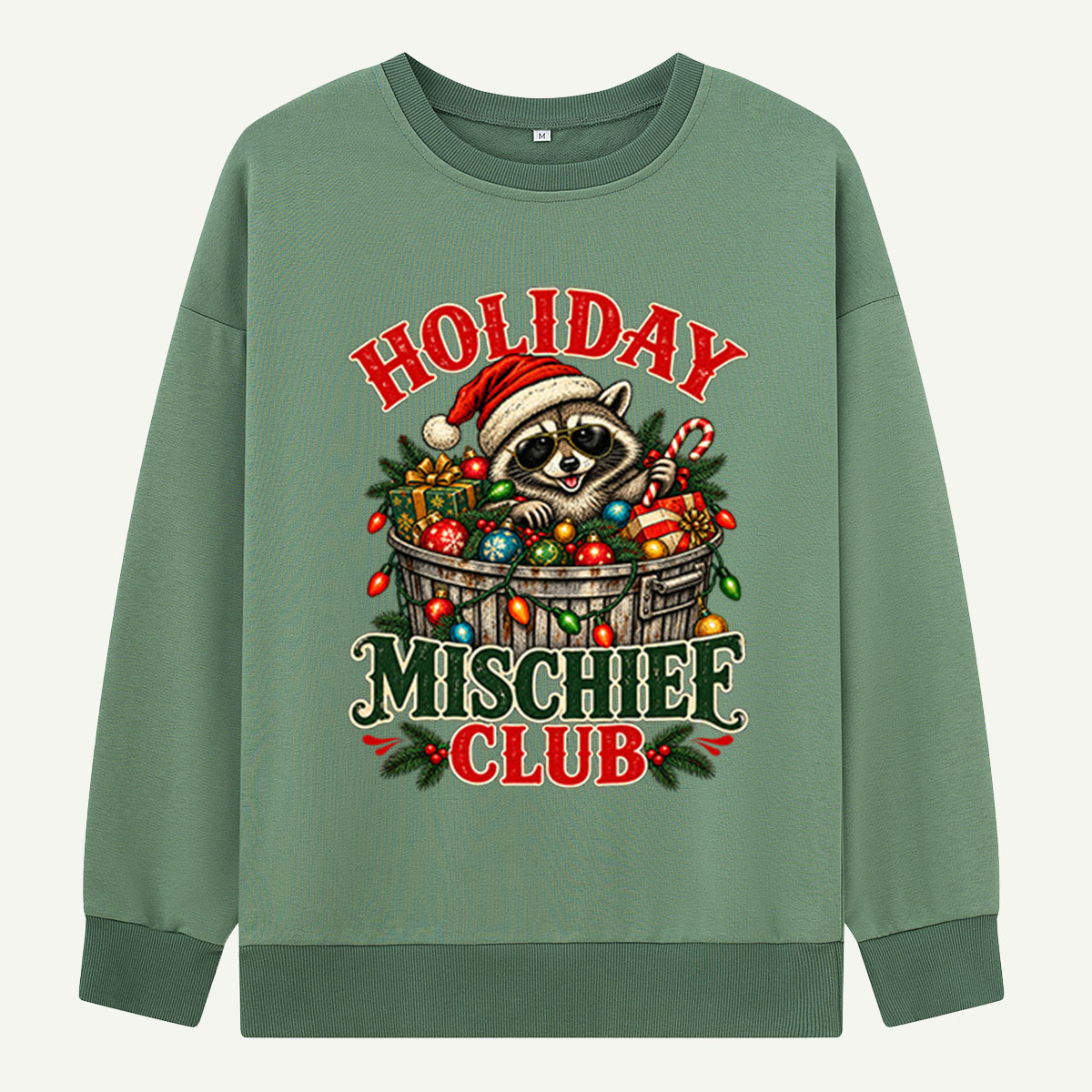 Holiday Mischief Club Christmas Raccoon In Trash Can Sweatshirts