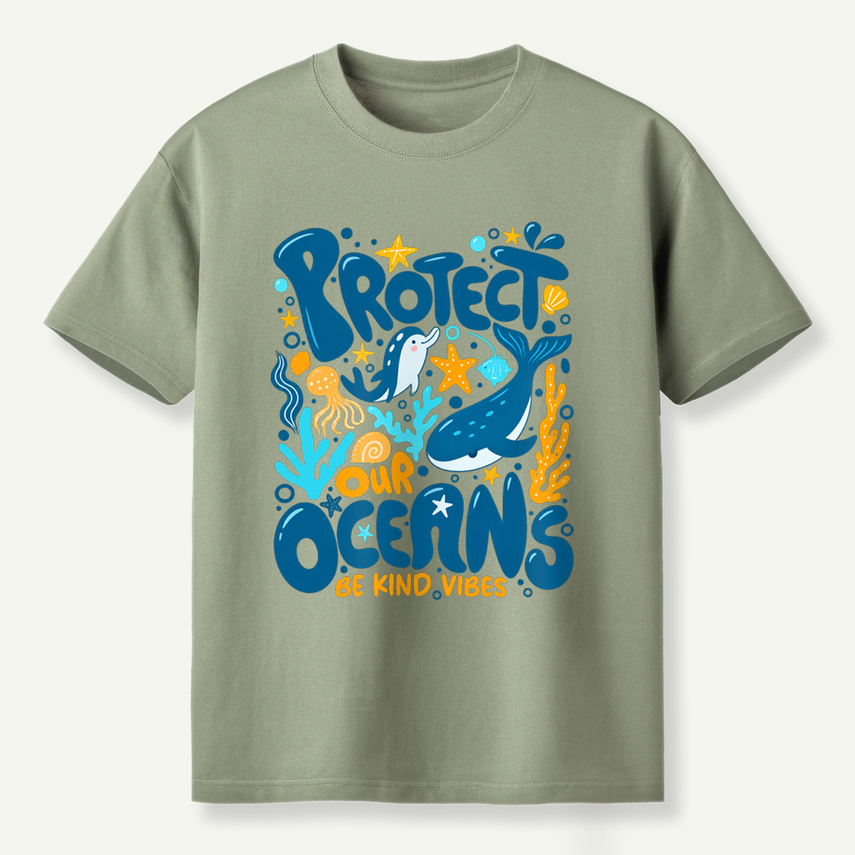 Protect Our Oceans Be Kind Vibes Whale Dolphin Coral T-Shirt