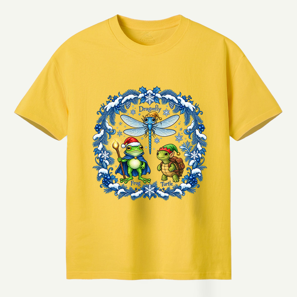 Fantasy Winter Forest Dragonfly Frog And Turtle Companions T-Shirt