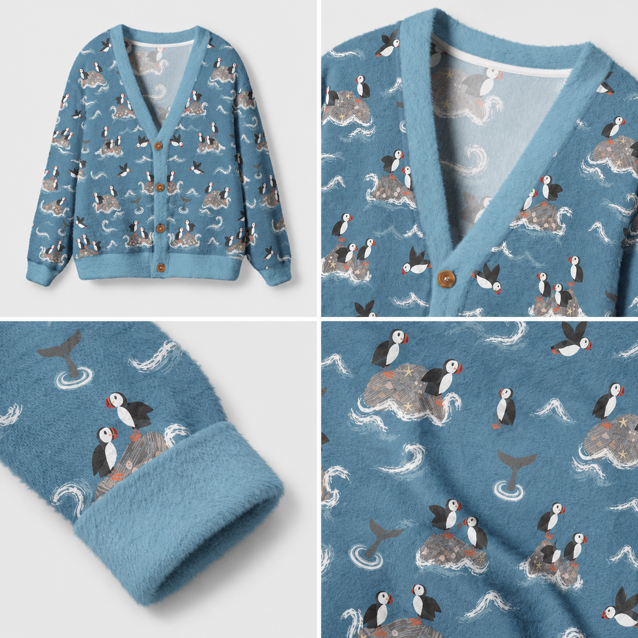 Puffin Party at Sea Ugly Cardigan Sweaters