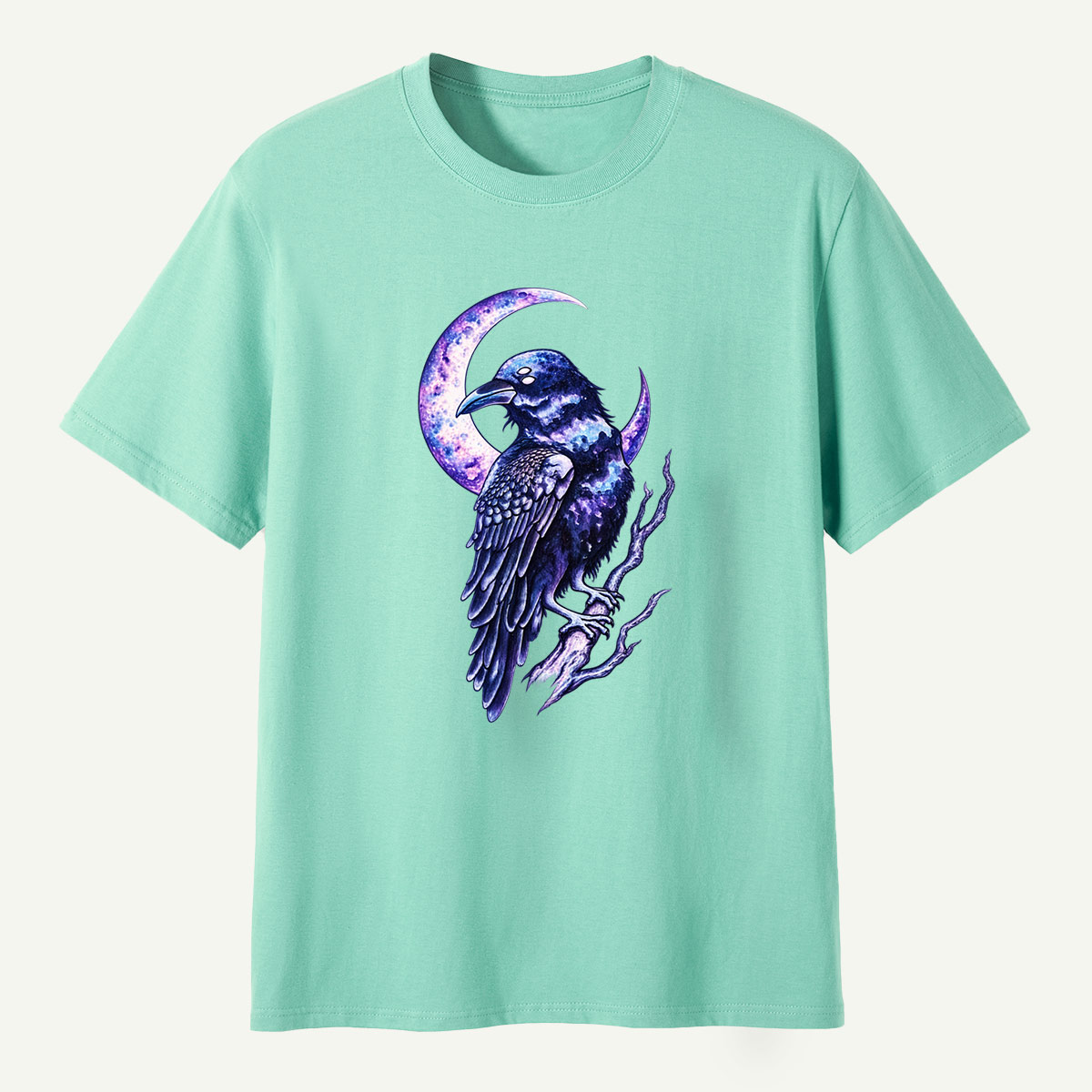 Galaxy Raven Crescent Moon Celestial Art T-Shirt