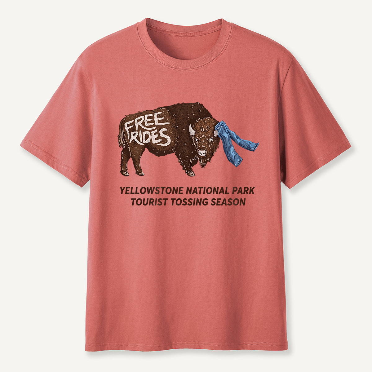 Yellowstone Tourist Tossing Season Free Rides Bison T-Shirt