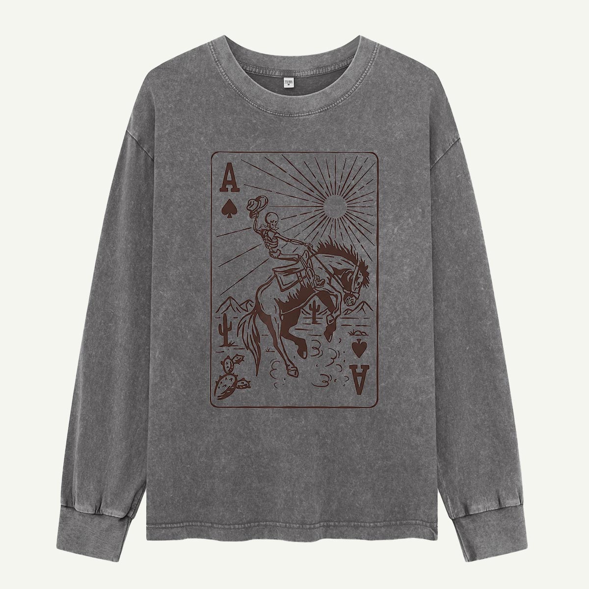 Ace of Spades Skeleton Cowboy Washed Long Sleeves