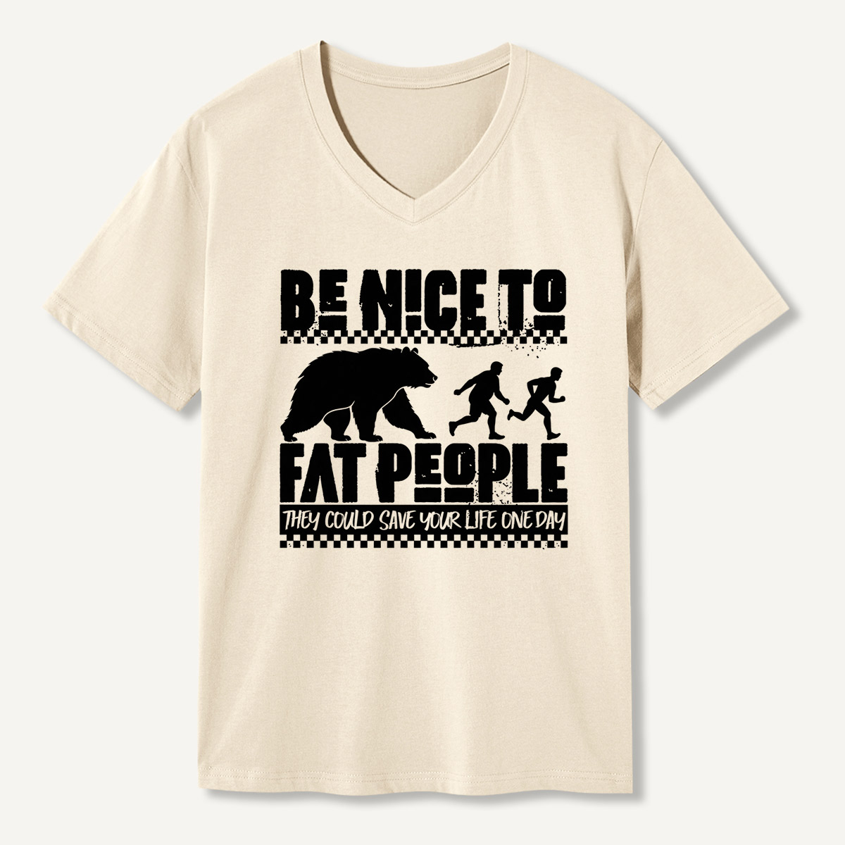 Be Nice To Fat People Running Bear Humor V-neck T-Shirt