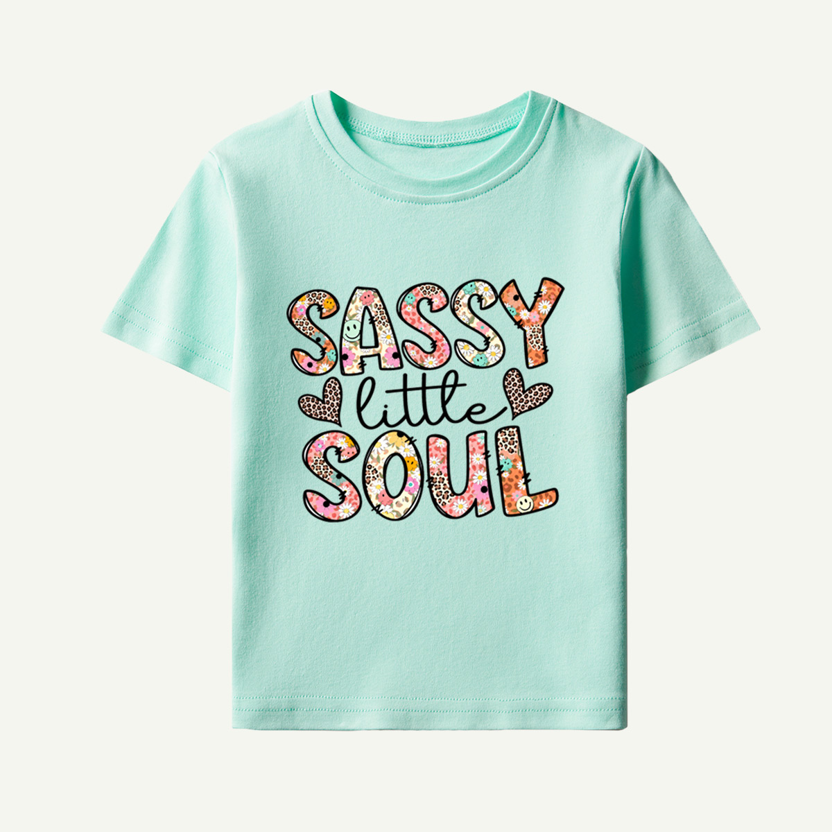 Sassy Little Soul Floral Leopard Typography Kids T-Shirt