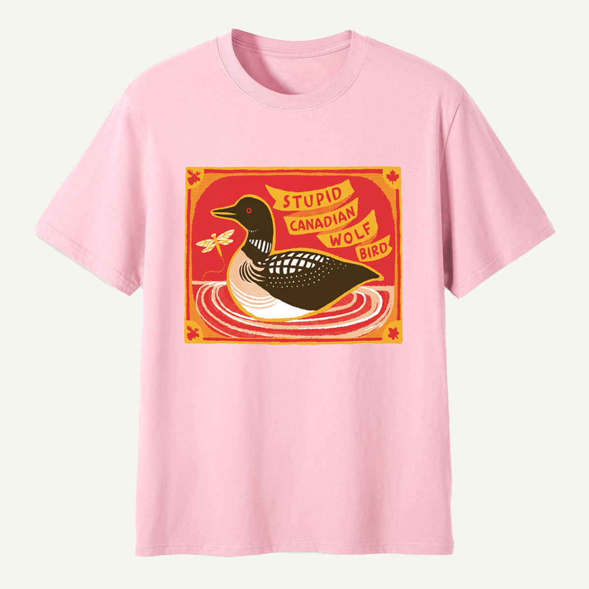 Stupid Canadian Wolf Bird Duck Lake Wildlife Retro Illustration T-Shirt
