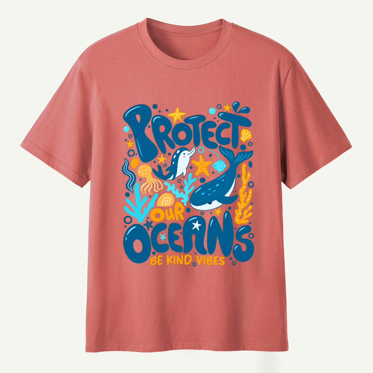 Protect Our Oceans Be Kind Vibes Whale Dolphin Coral T-Shirt