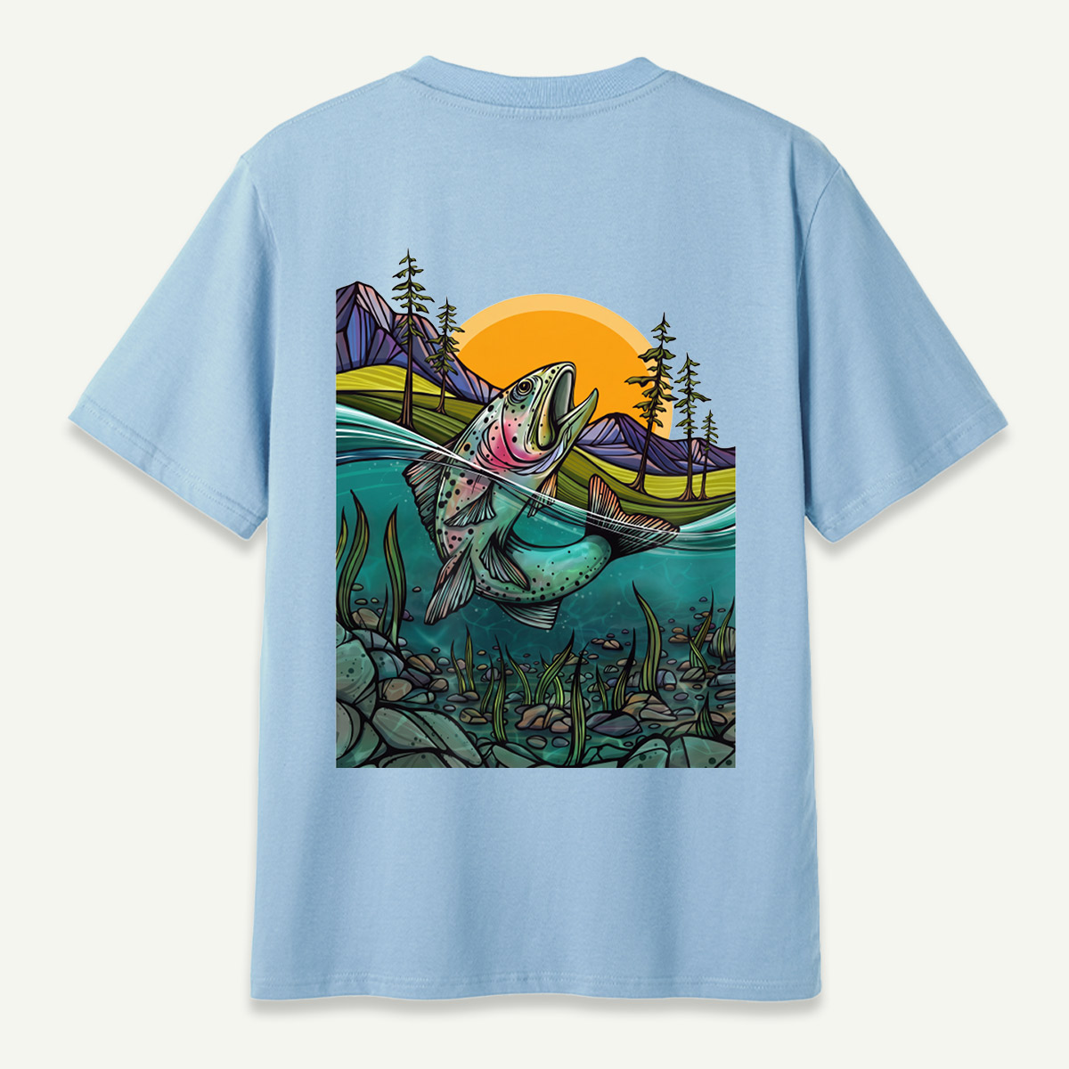 Leaping Trout River Mountain Sunset Landscape T-Shirt