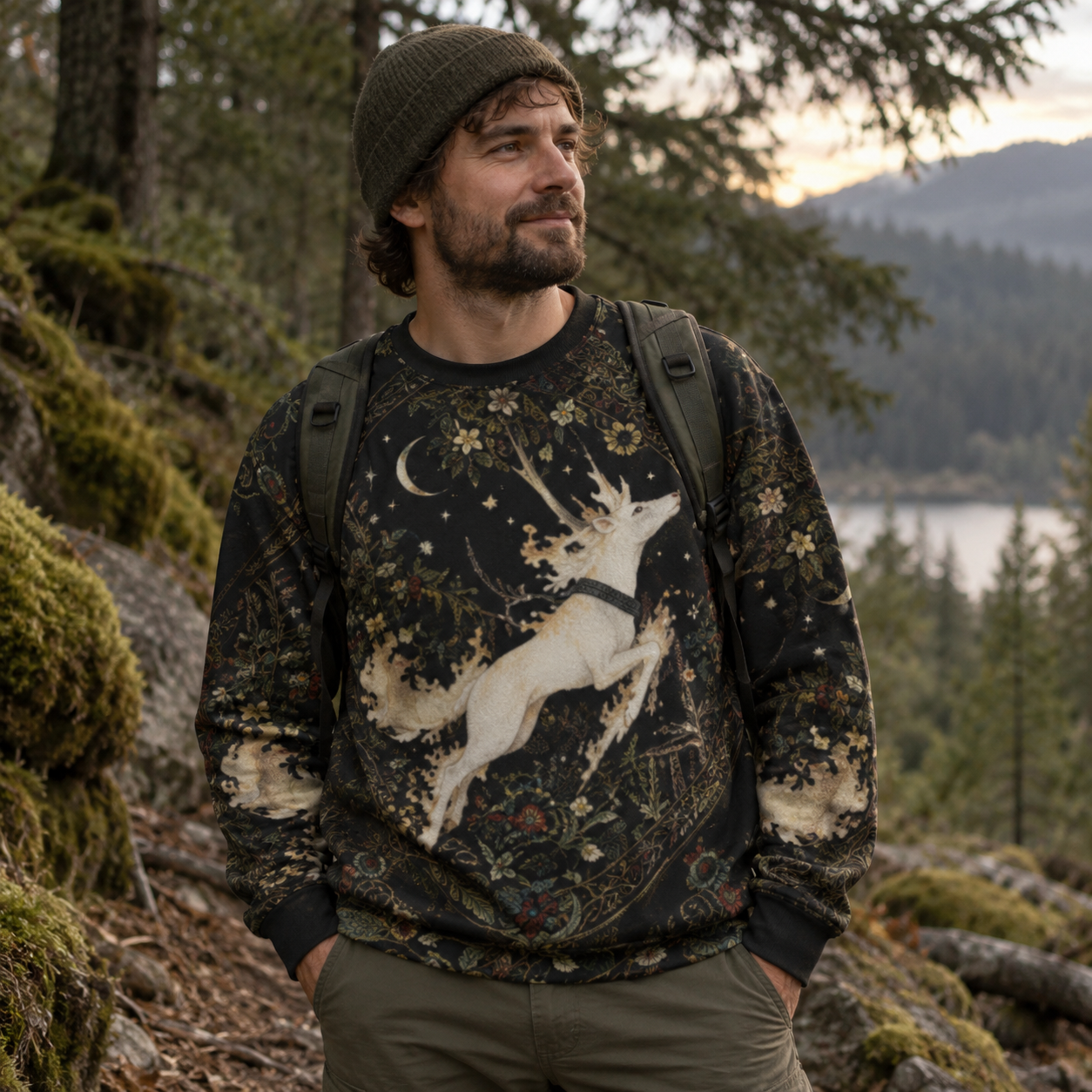 Flaming White Stag Gothic Fantasy Premium Pure Cotton Long Sleeves