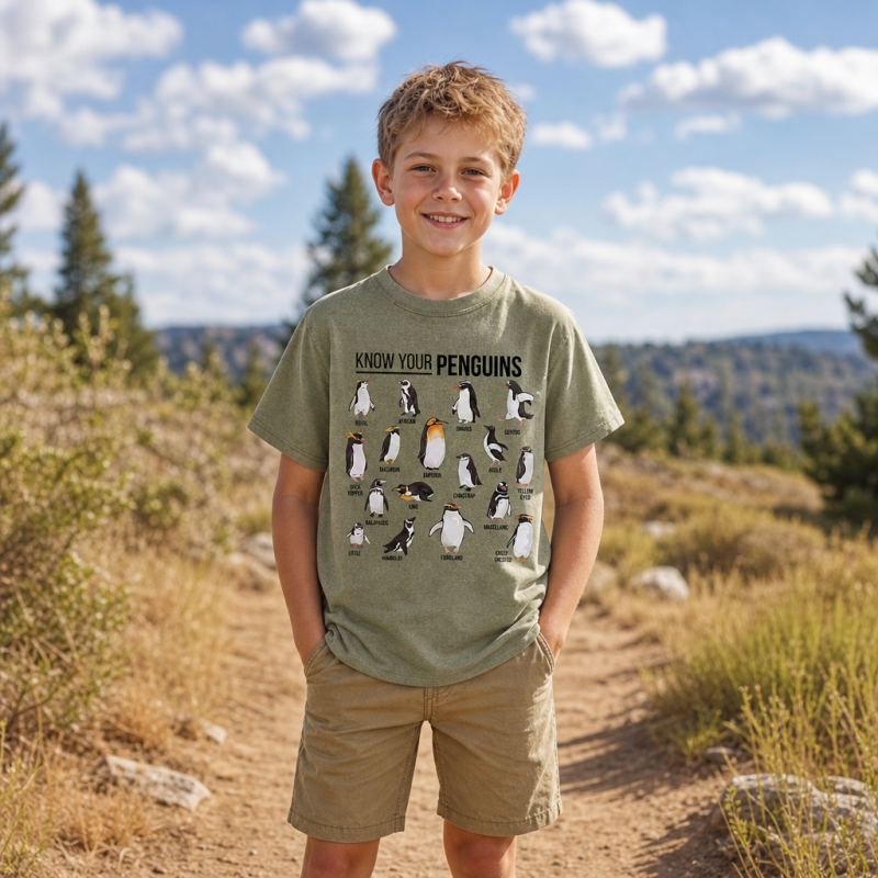 Know Your Penguins Kids Washed T-Shirt