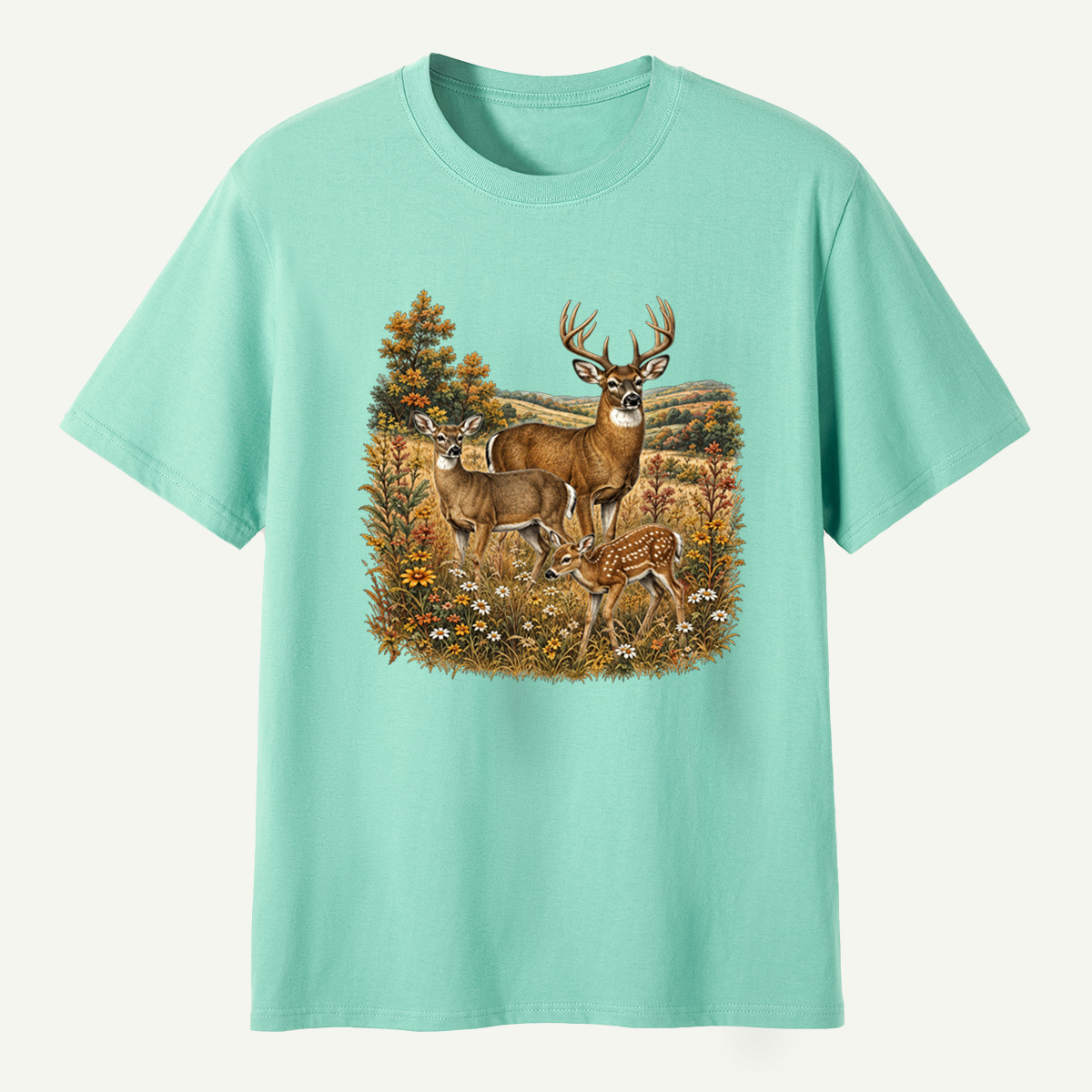 Autumn Deer Family Meadow Scene T-Shirt