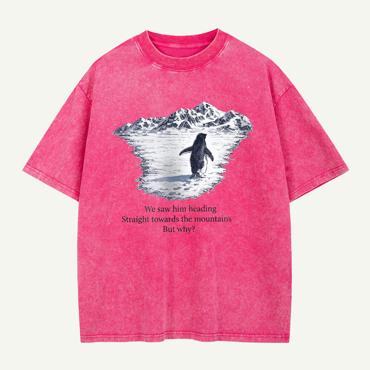Penguin Heading for the Mountains Washed T-Shirt