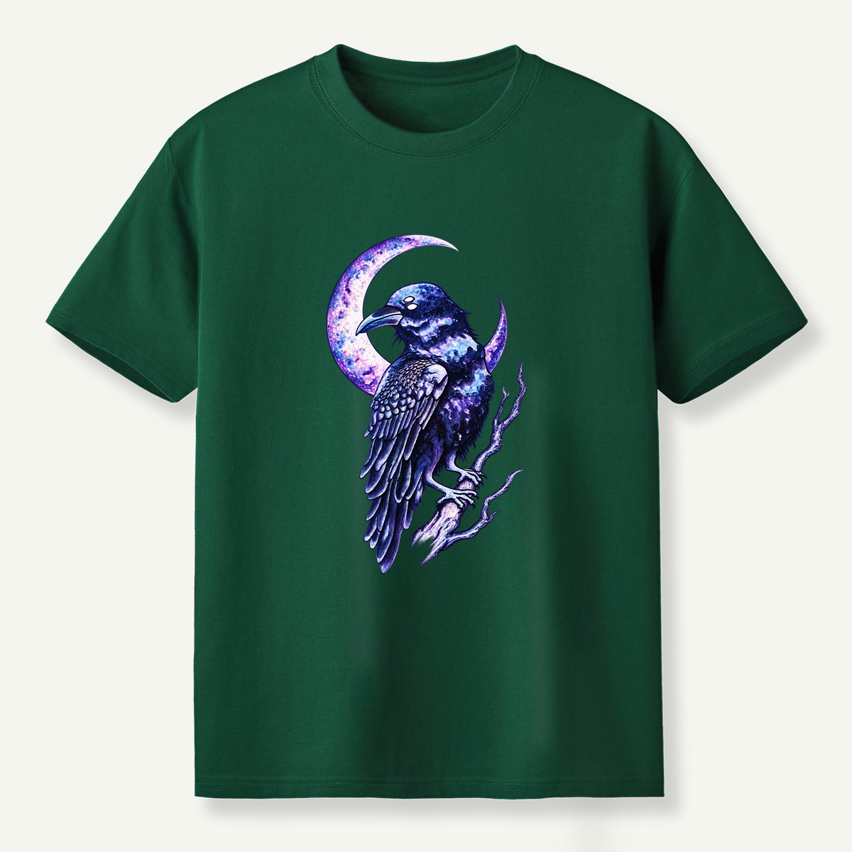 Galaxy Raven Crescent Moon Celestial Art T-Shirt