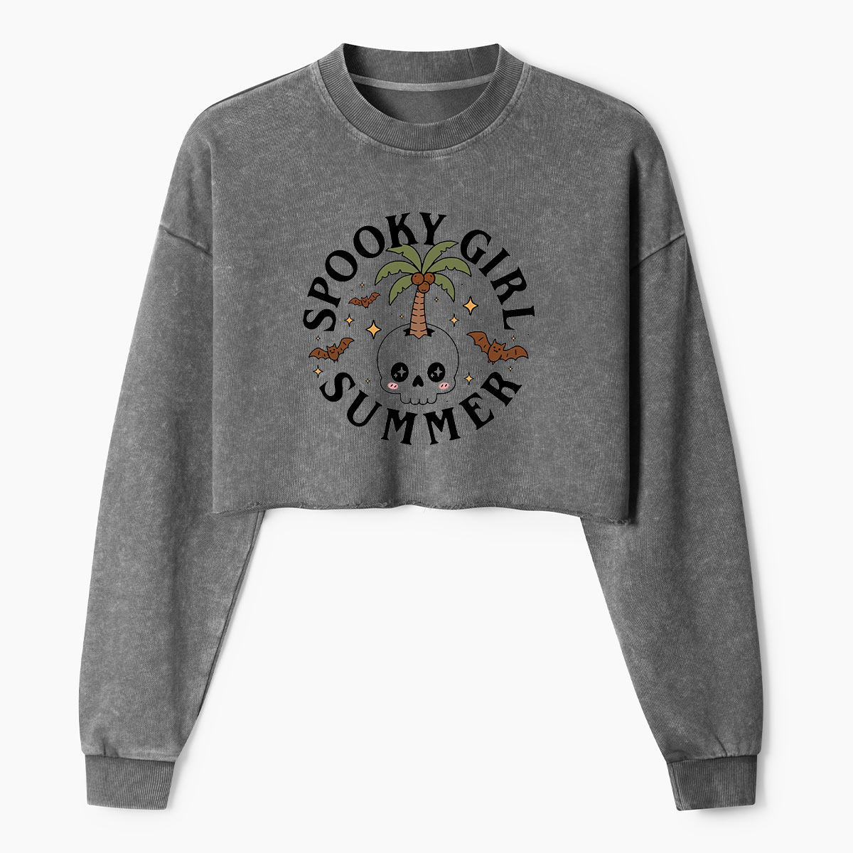 Spooky Girl Summer Ghost Vacation Women's Washed Cropped Sweatshirt