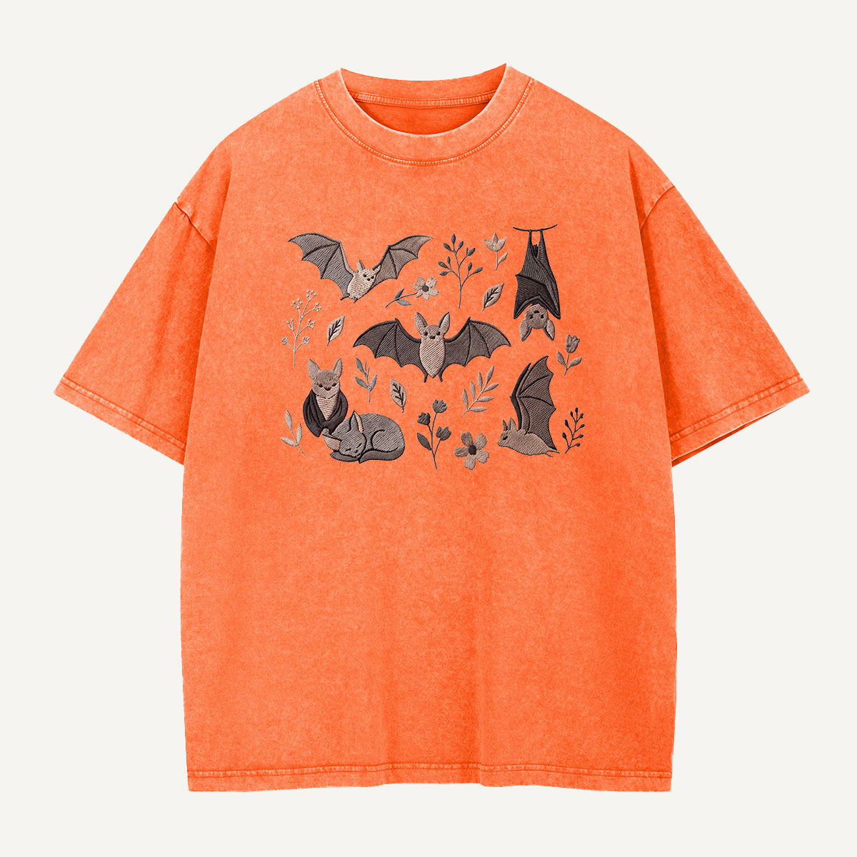 Bat Blooms & Midnight Wings Embroidered Washed T-Shirt