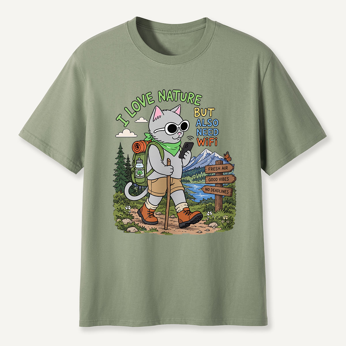 I Love Nature but Also Need WiFi Cat Hiking T-Shirt