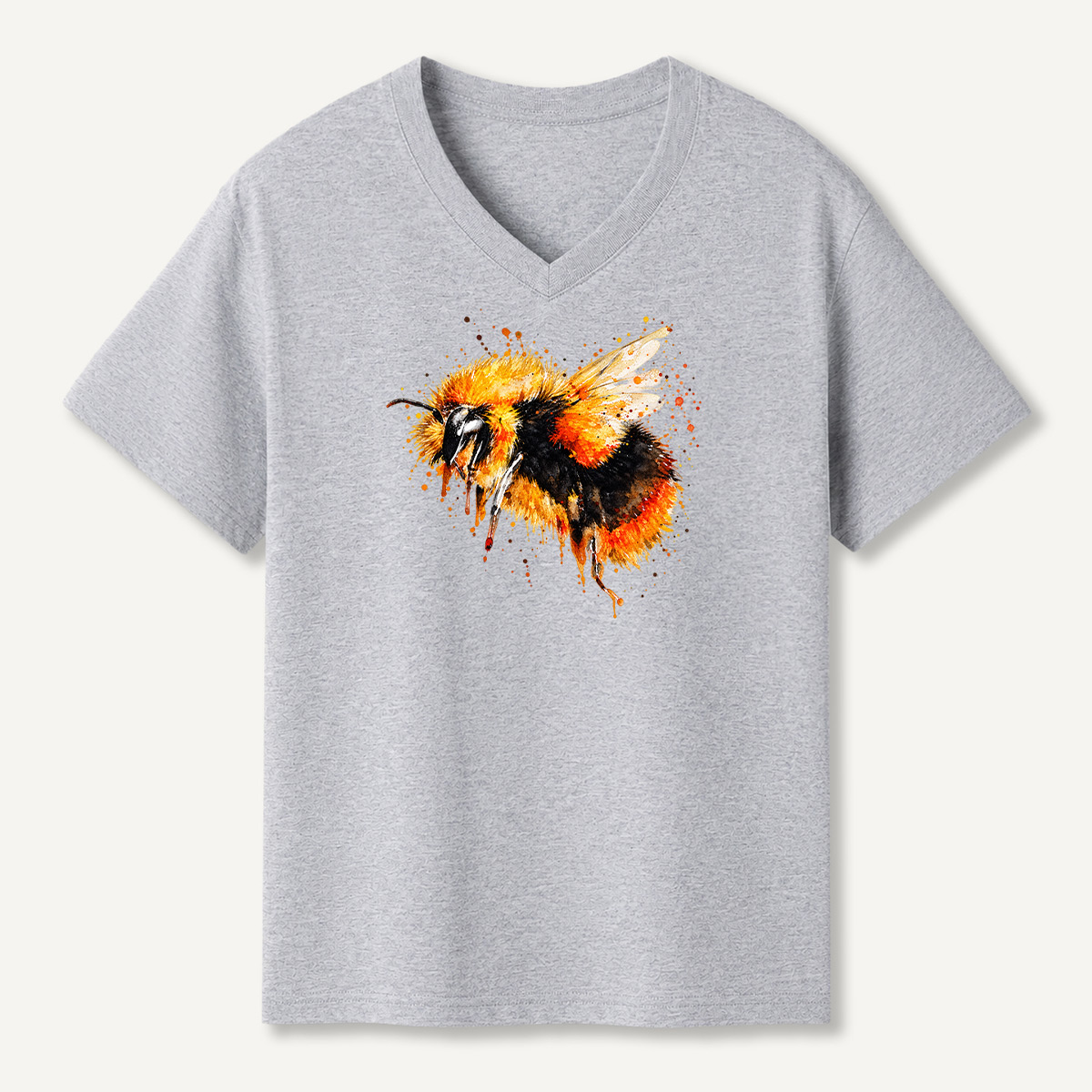 Bumblebee Watercolor Splash Illustration V-neck T-Shirt
